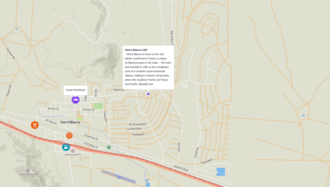 Nearby Suggestions panel listing points of interest with category filters and Add to trip buttons